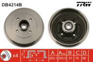 DB4214B TRW - Bęben ham.RENAULT CLIO I 1997 - 1998, CLIO II 1998 -, CLIO III 2005 - 2010