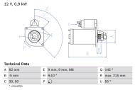 0986013850 BOSCH - Rozrusznik PEUGEOT 206,207,CITROEN C2,C3NEMO 1.1-1.6 sys. VALEO