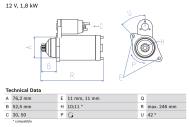 0986016980 BOSCH - Rozrusznik AUDI A3 00-03,SKODA OCTAVIA II 96-00,SEAT TOLEDO 98-04,VW GOLF