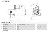 0986017000 BOSCH - Rozrusznik AUDI A3 00-03,SKODA OCTAVIA II 96-00,SEAT TOLEDO 98-04,VW GOLF