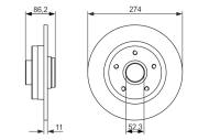 0986479682 BOSCH - Tarcza ham.RENAULT GRAND SCENIC 1.4T,1.5DCI 09- tył /274x11/ bez łożyska